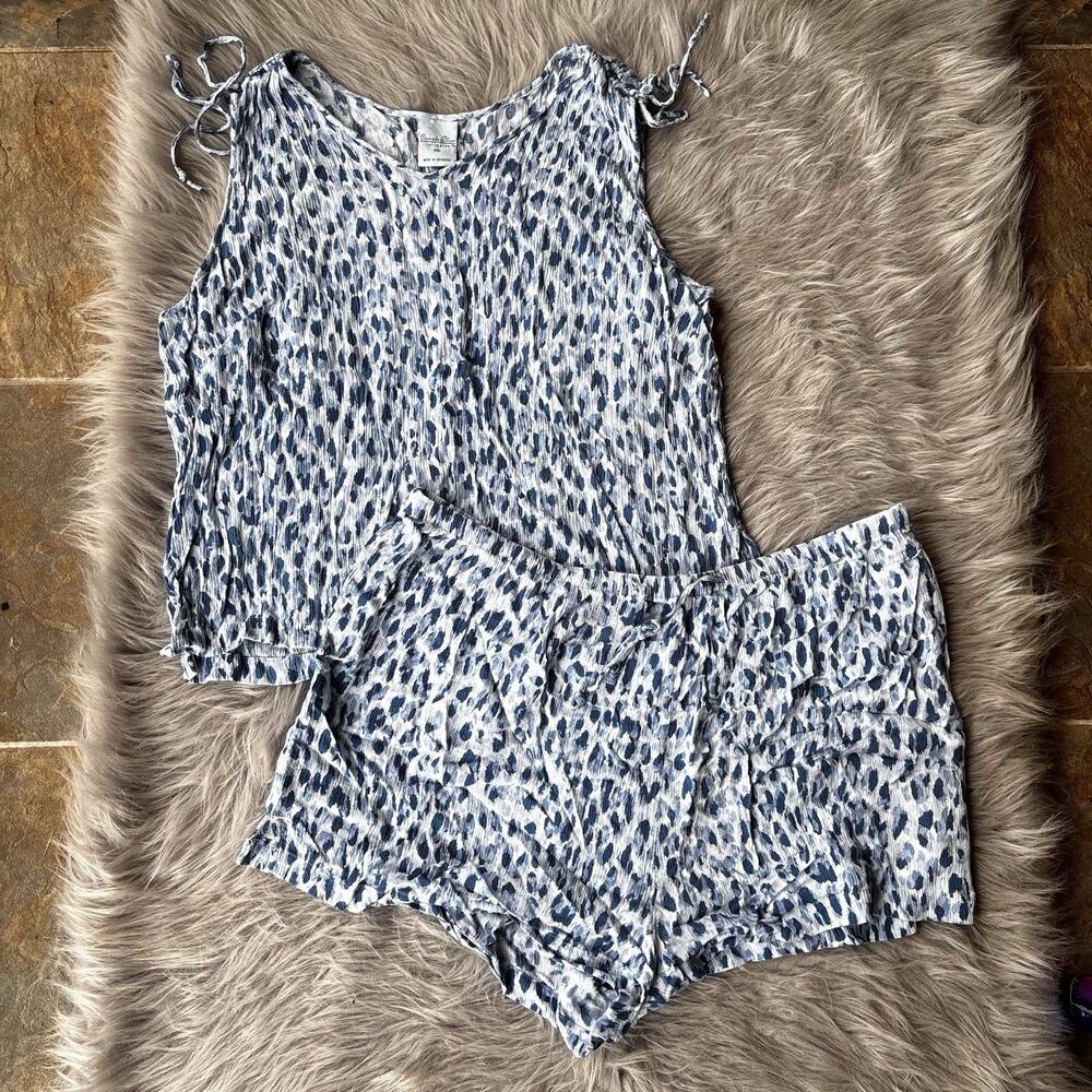 Cascade Blues Intimates Pajamas 2 Piece Blue Abstract Lounge Sleep Casual Womens